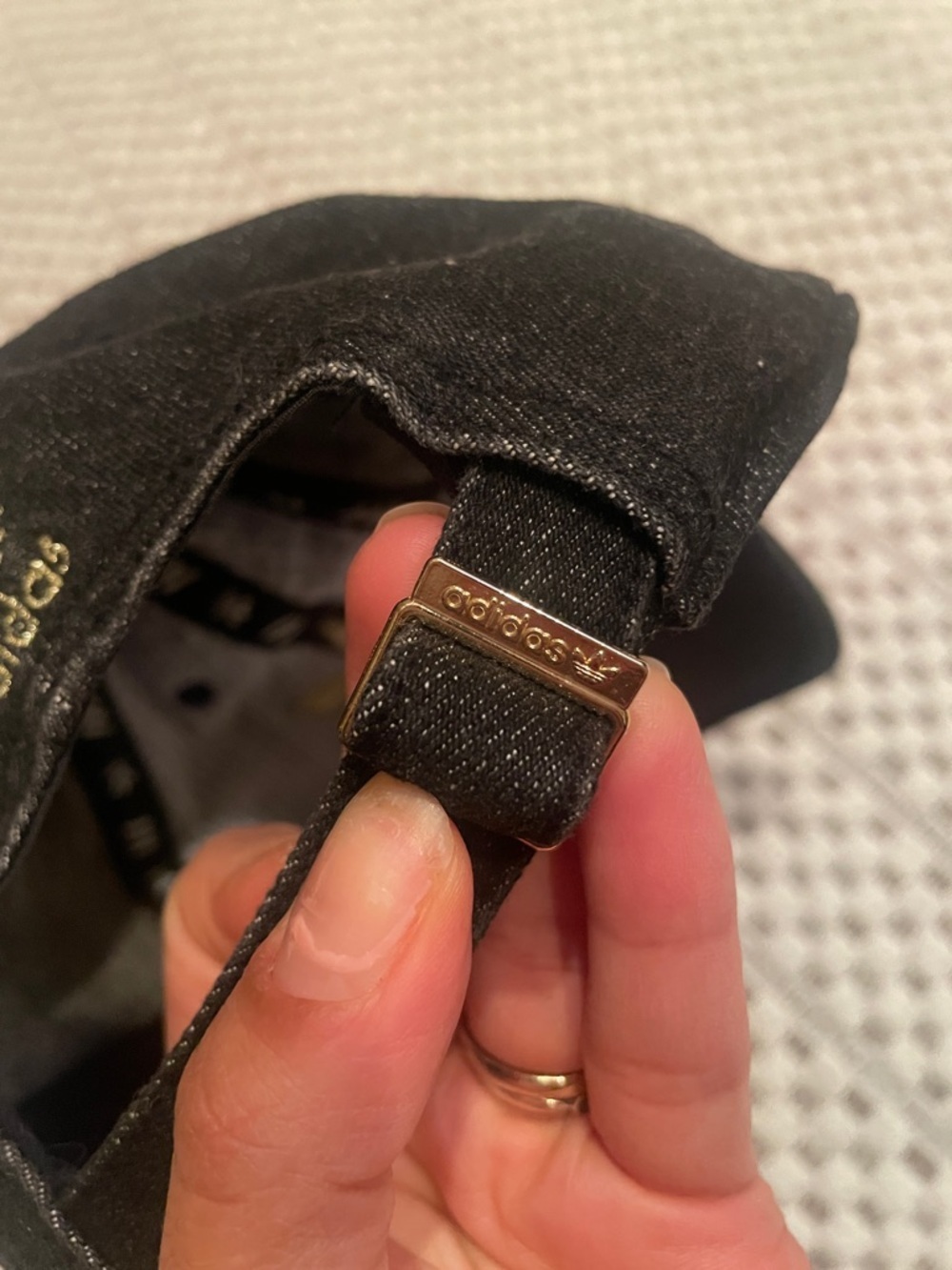 Adidas Trefoil Hat Black Denim Gold Logo Baseball Cap Adjustable Streetwear - Picture 5 of 9